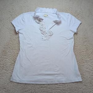 Lilly Pulitzer Luxletic Women’s Medium White Nylon Shirt Ruffle Collar Floral